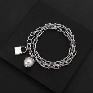Graduated Link Elegant Silver Chain Lock Pearl Charm
